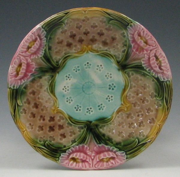 Majolica Flowered Dish marked with 144a7c