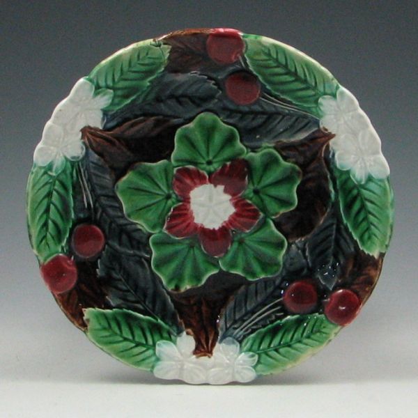 Majolica Flowered Dish marked with 144a75