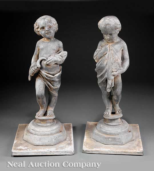 A Pair of Antique Lead Garden Figures 14262e