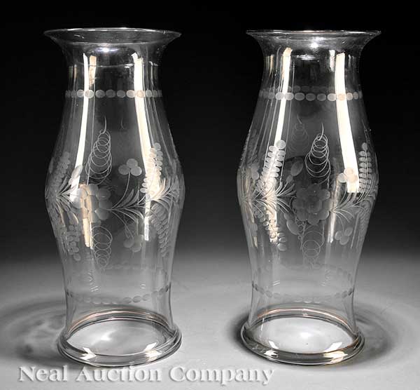 A Pair of Etched Glass Hurricane 14267f