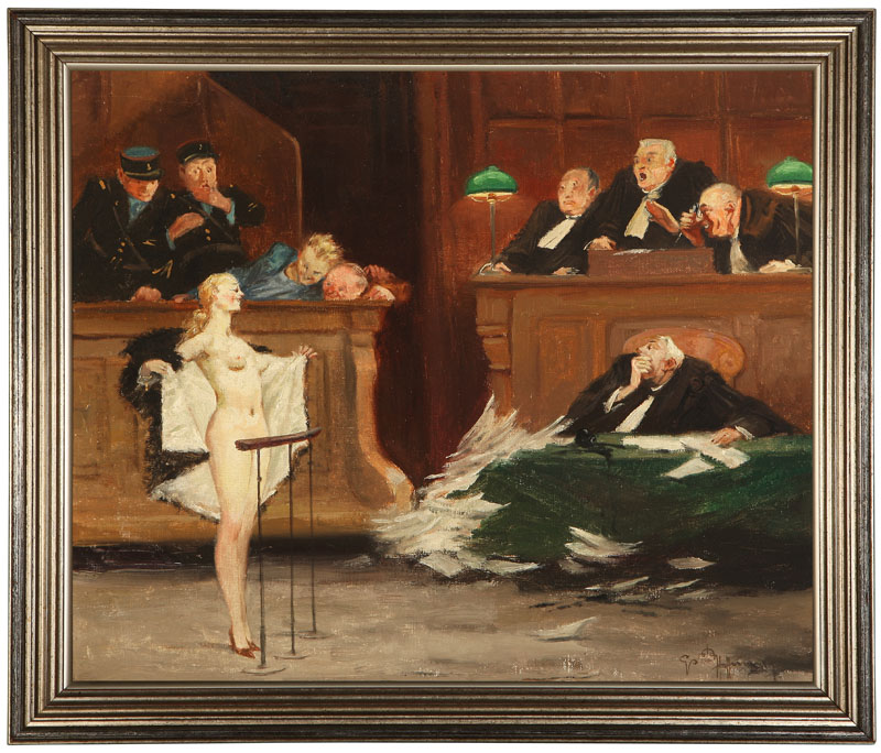 Nude before a Judge in Court oil