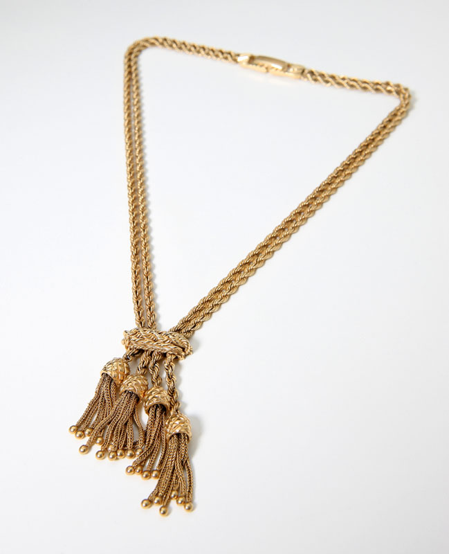 14K yellow gold rope chain with tassels