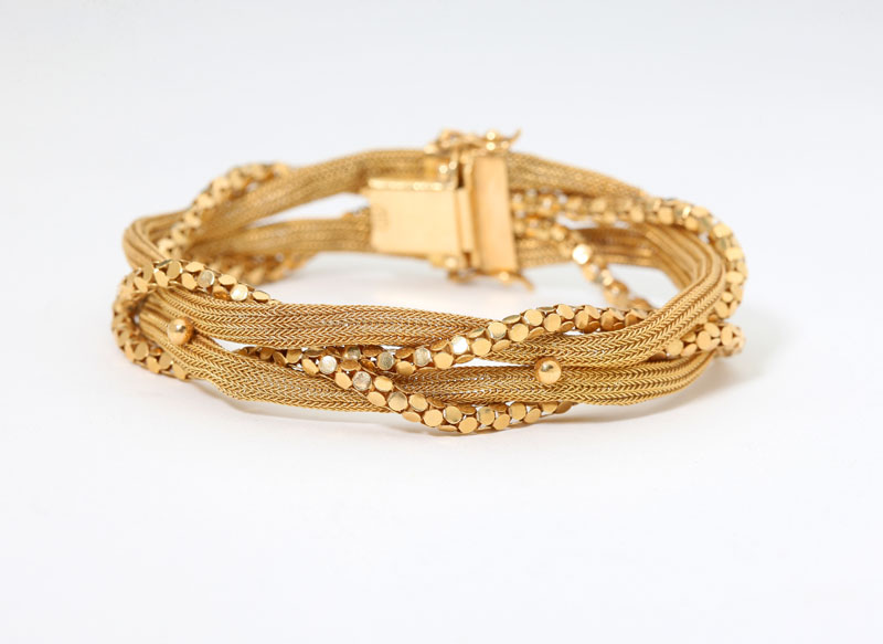 18K yellow gold weave and chain
