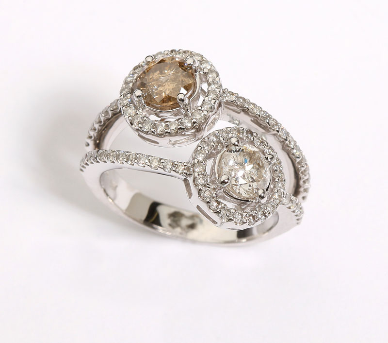 A two-stone diamond and 14K white