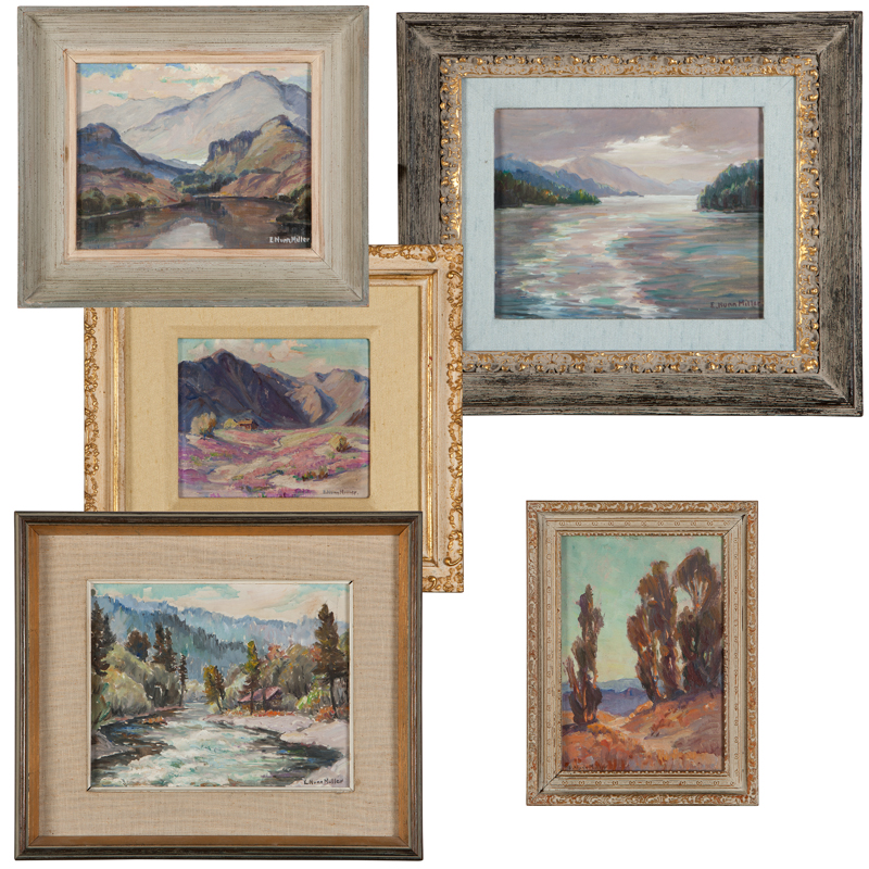A group of five landscape paintings: