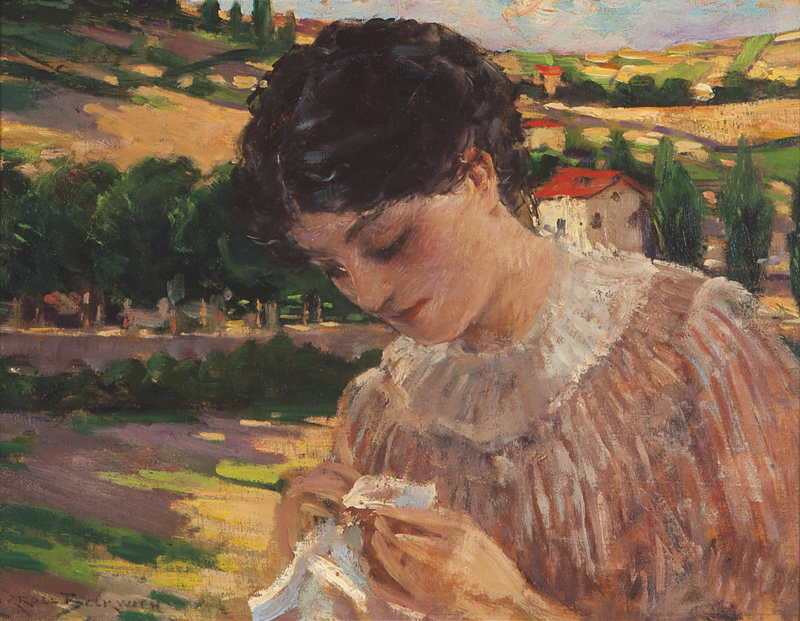 ''Mademoiselle Alice'' woman embroidering