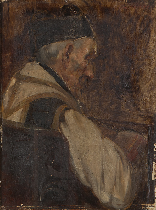 Priest in profile oil on panel  1429d3