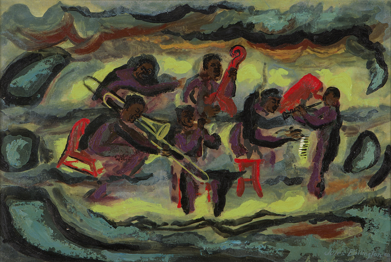African American music band oil on board.