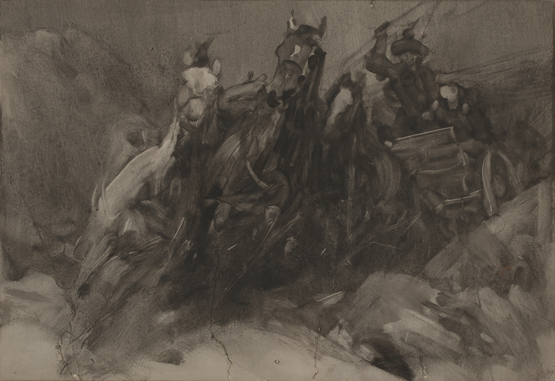 Horses and wagon at full gallop ink