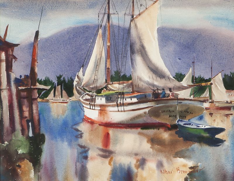 Figures on a fishing boat watercolor