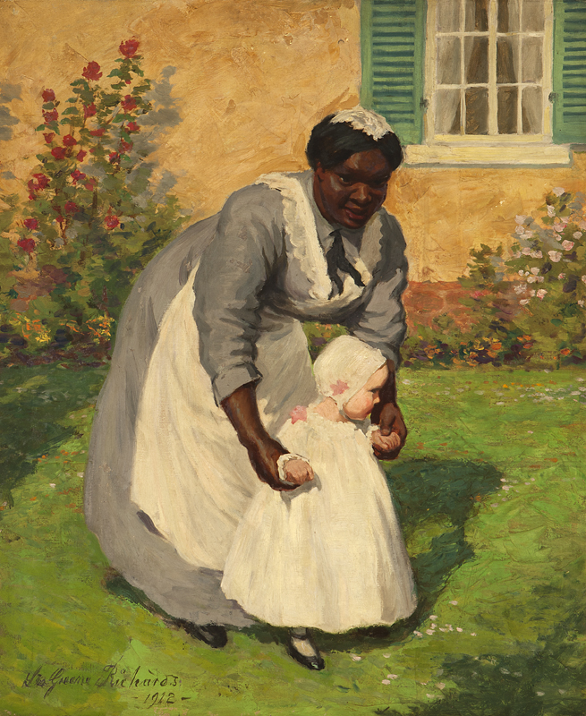 Nanny and child in a garden oil on canvas.