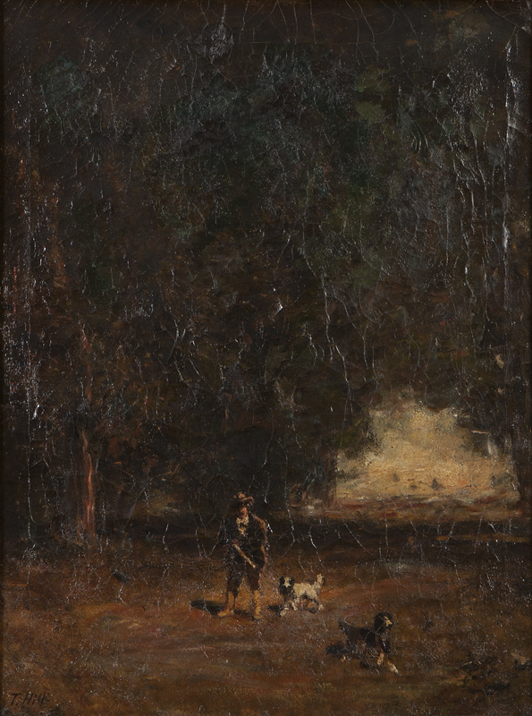 Hunter and dogs in a landscape