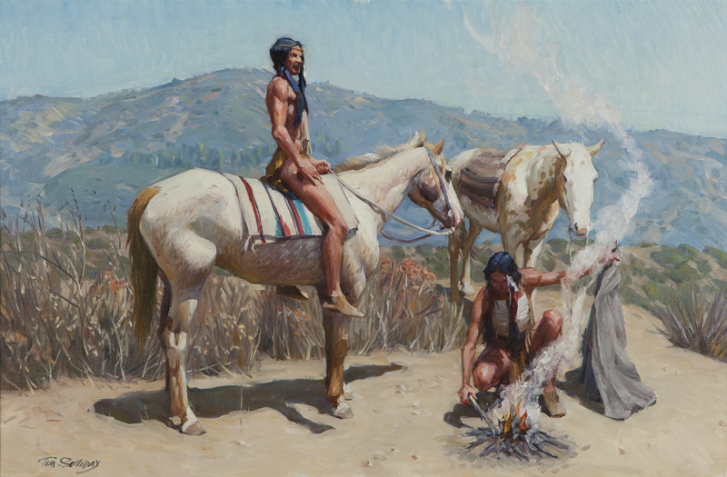Apache Indians with horses oil