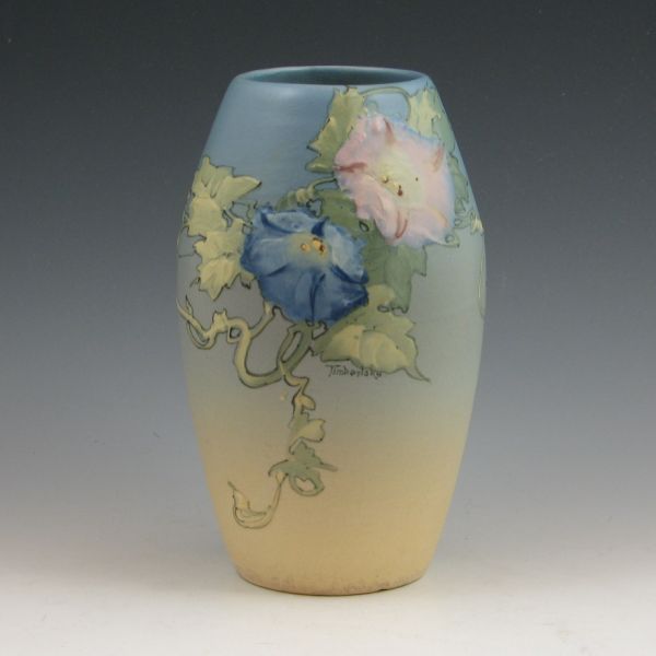 Weller Hudson vase with hollyhocks 142cd7