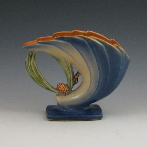 Roseville blue Pine Cone fan vase  142d5a