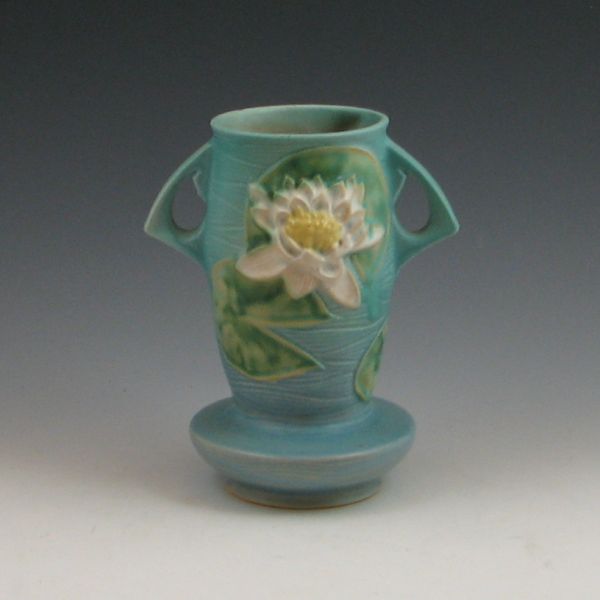 Roseville Water Lily vase in blue.
