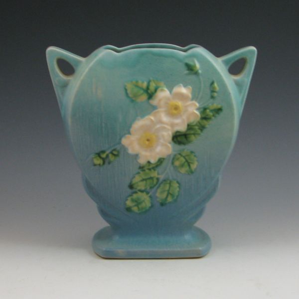 Roseville White Rose vase in blue  142d83