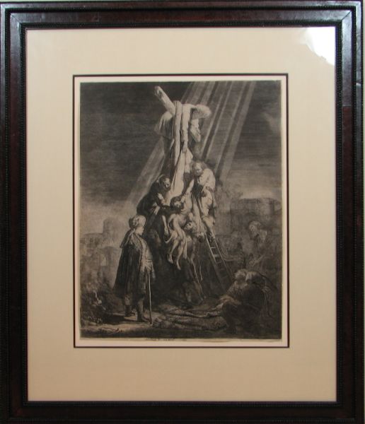 Rembrandt Etching titled "The Descent