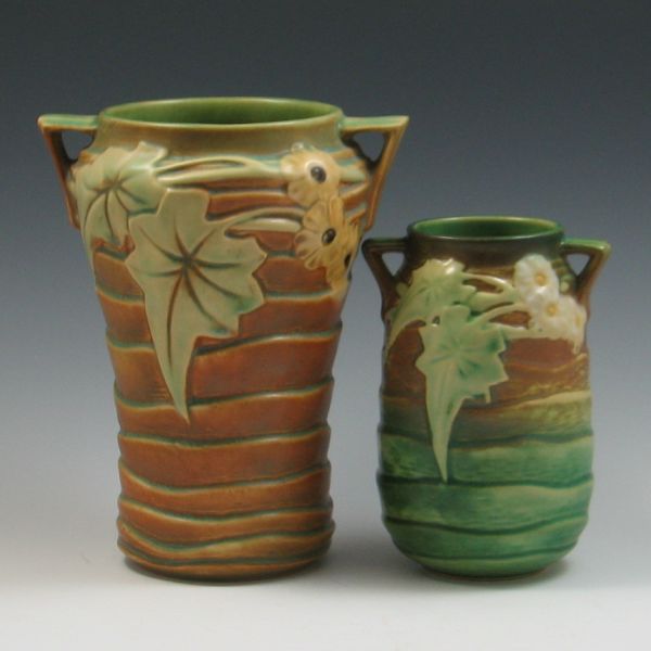 Two 2 Roseville Luffa Vases both 142efd