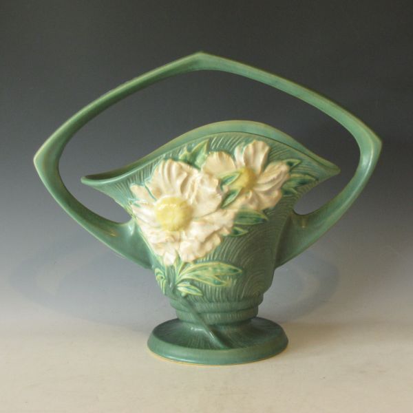 Roseville Peony basket in green  1432ff