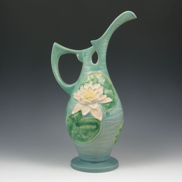 Roseville blue Water Lily ewer  1432fb