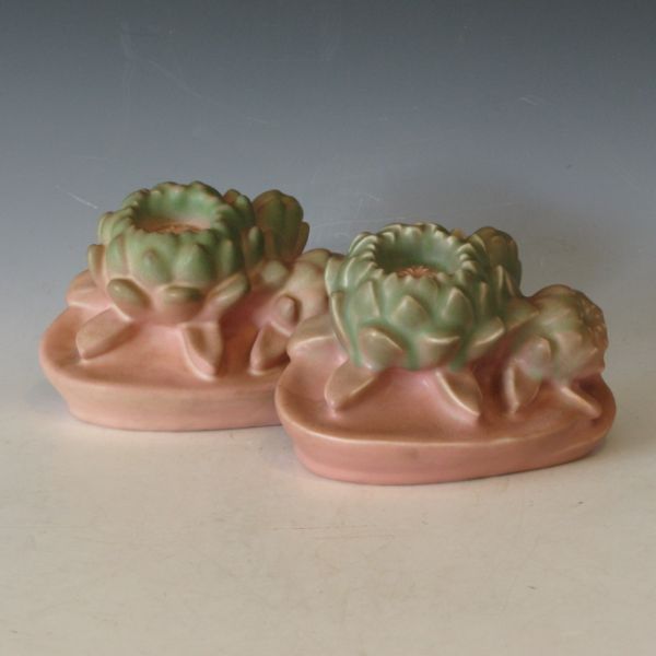 Pair of Rookwood lotus bookends