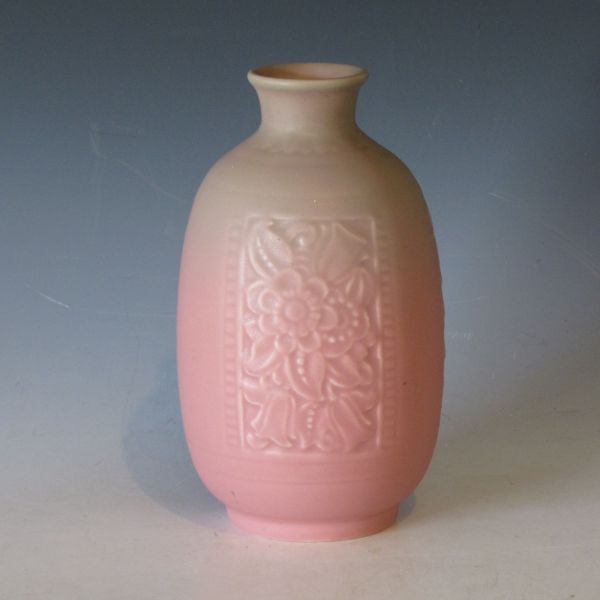 Rookwood vase in matte green over pink