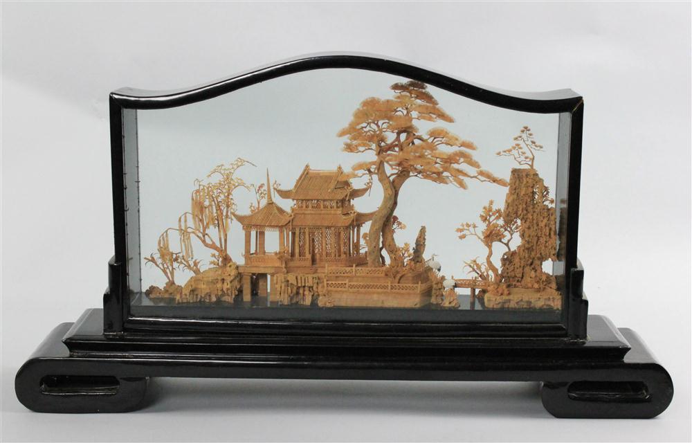 CHINESE CARVED SOFTWOOD DIORAMA 145b09