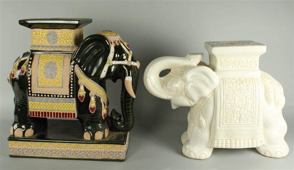 TWO CERAMIC STANDS SHAPED AS ELEPHANTS