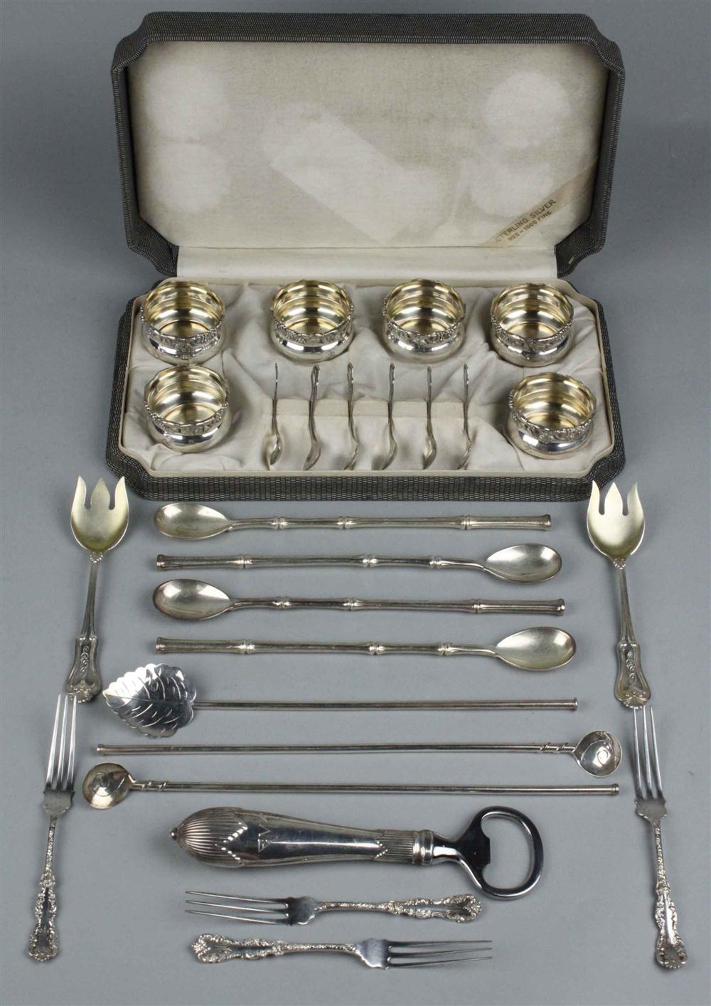 SIX STERLING OPEN SALTS WITH SIX SPOONS