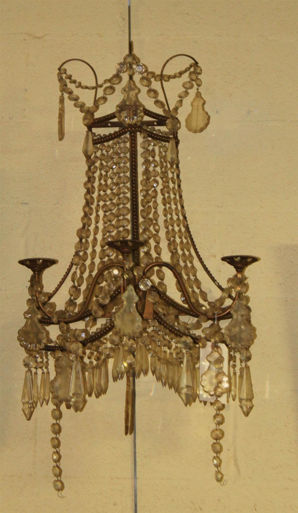 PAIR OF ELABORATE GLASS THREE-LIGHT