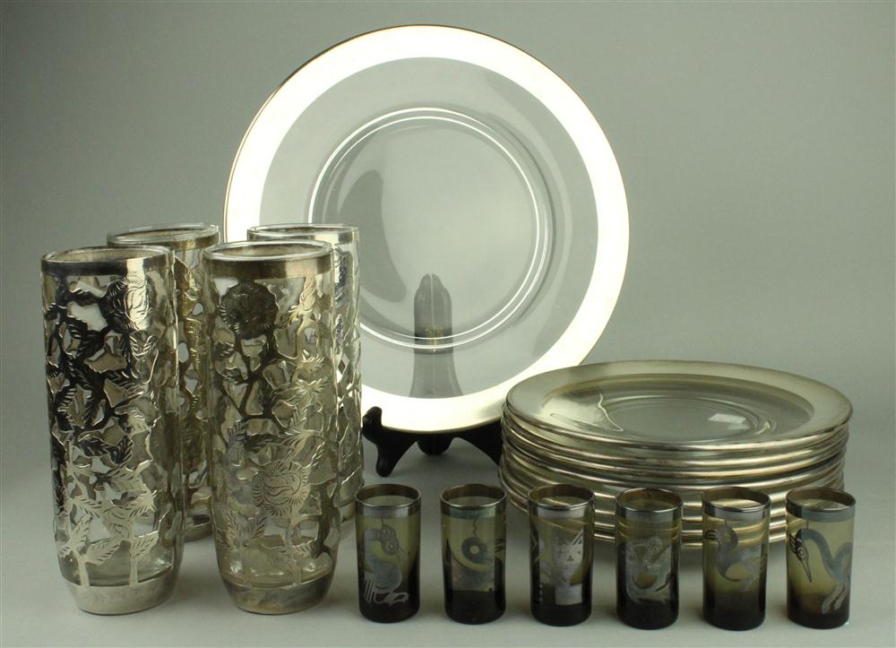 FOUR SILVER MOUNTED GLASS TUMBLERS