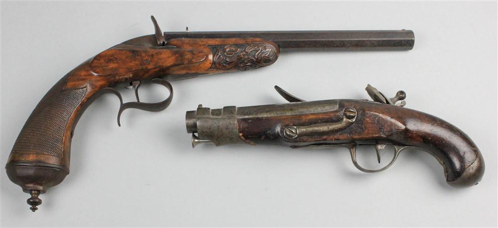 TWO ANTIQUE PISTOLS one possibly 145c50