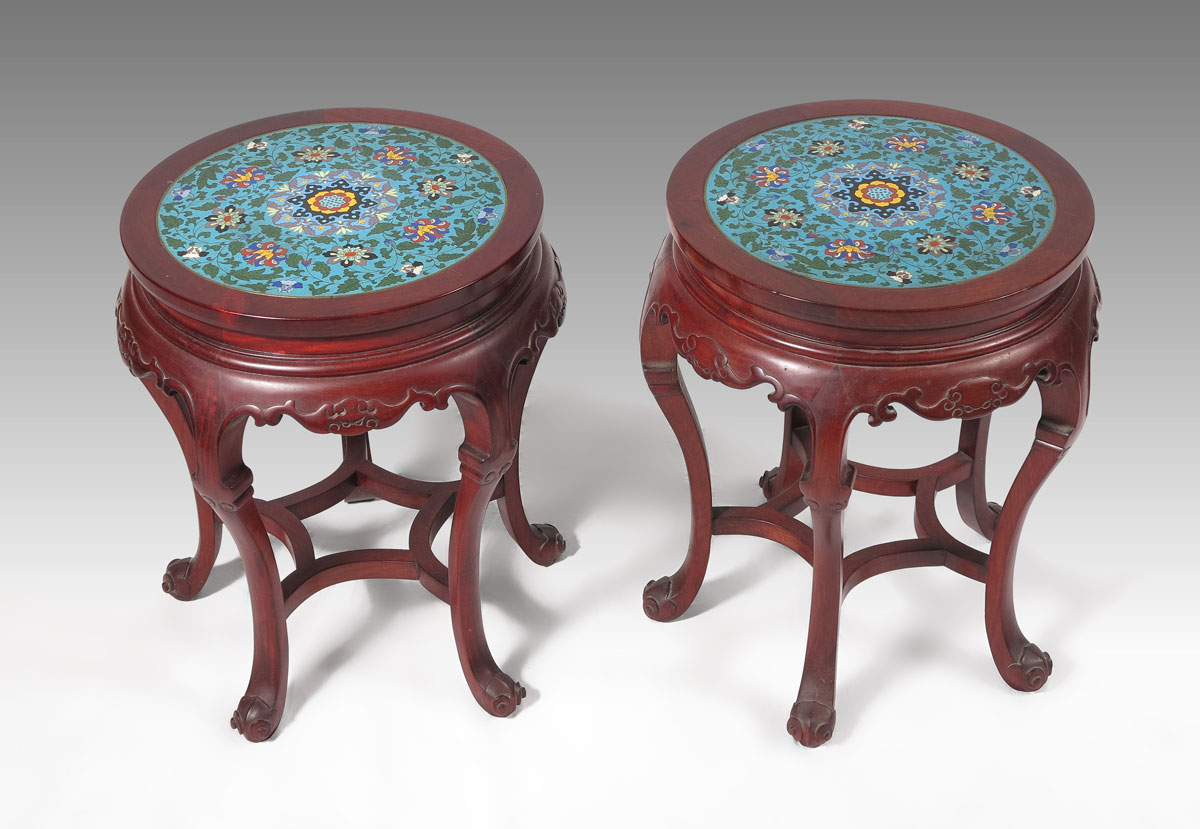 PAIR CLOISONNE TOP LOW TABLES  145c7a