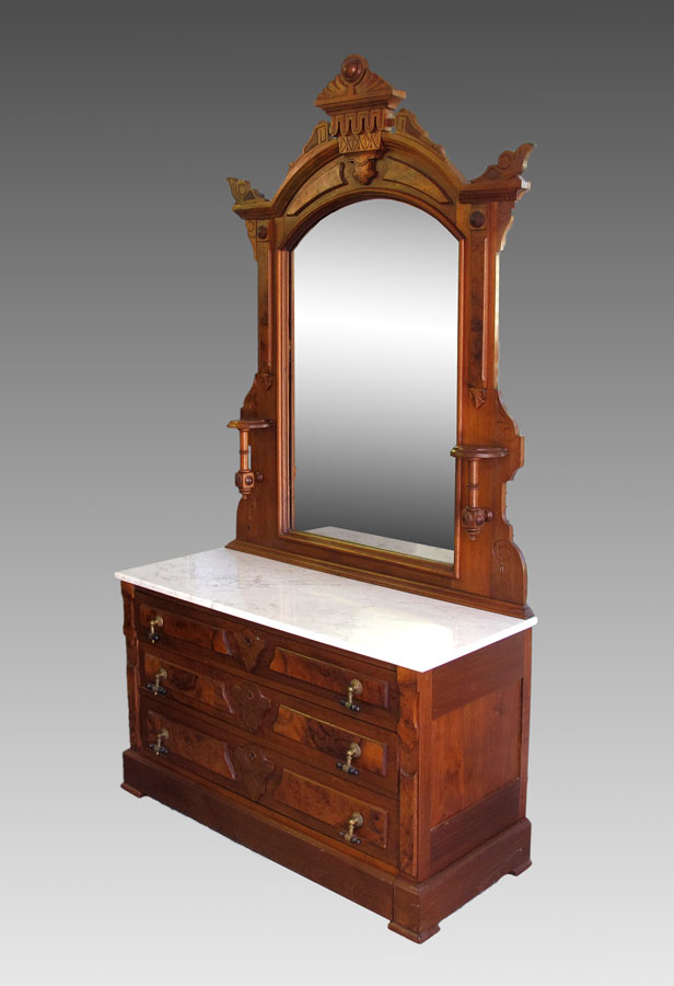 VICTORIAN MARBLE TOP DRESSER WITH MIRROR: