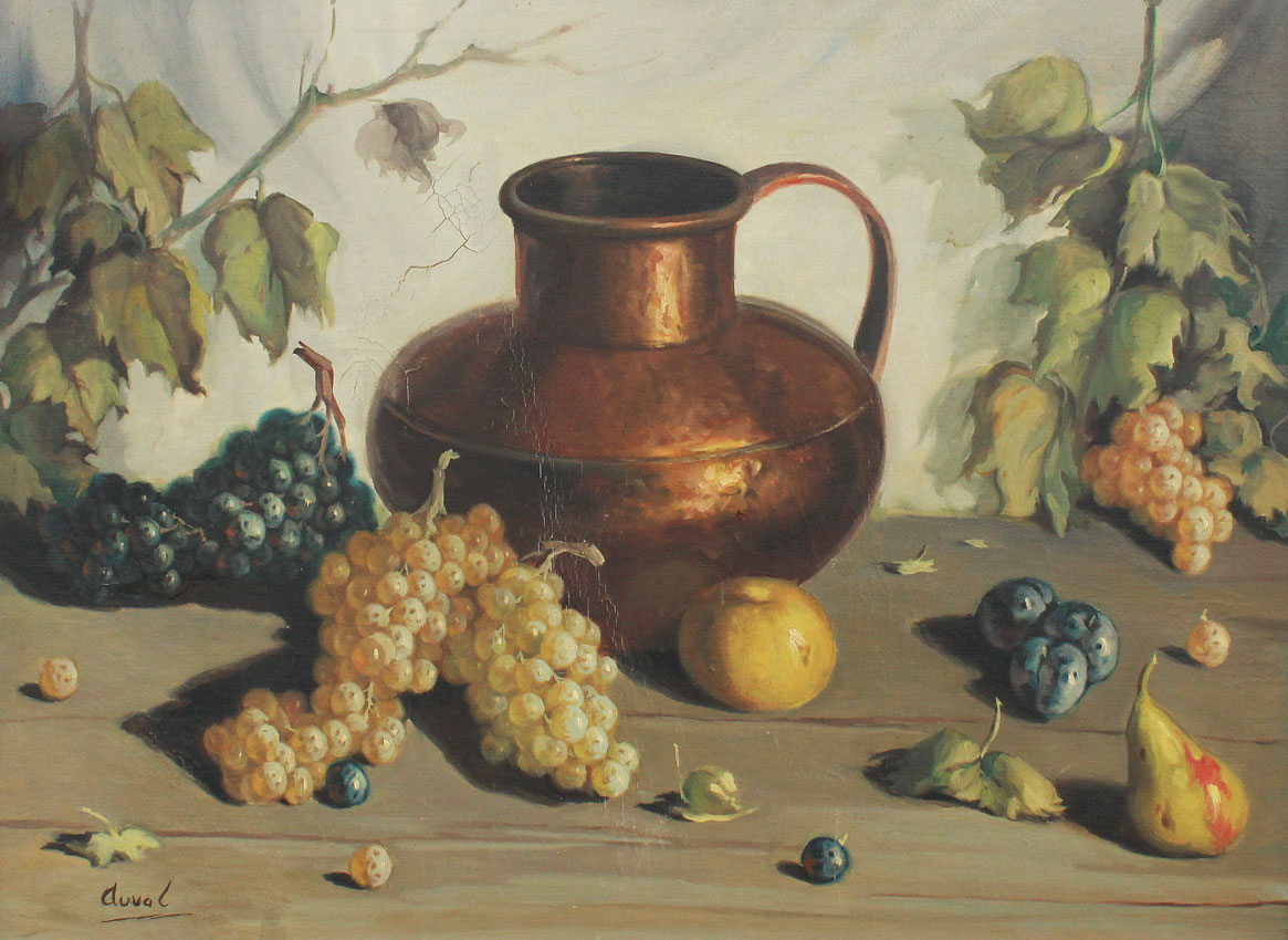 GOOD STILL LIFE OF GRAPES AND COPPER