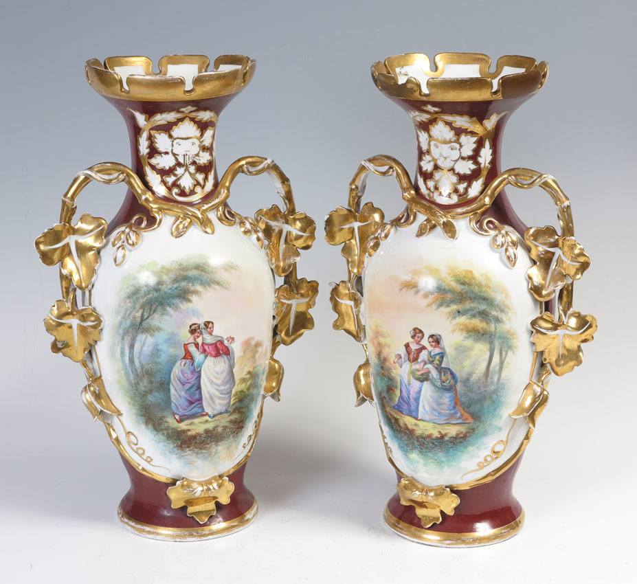 PAIR OLD PARIS FRENCH PORCELAIN 145cdb