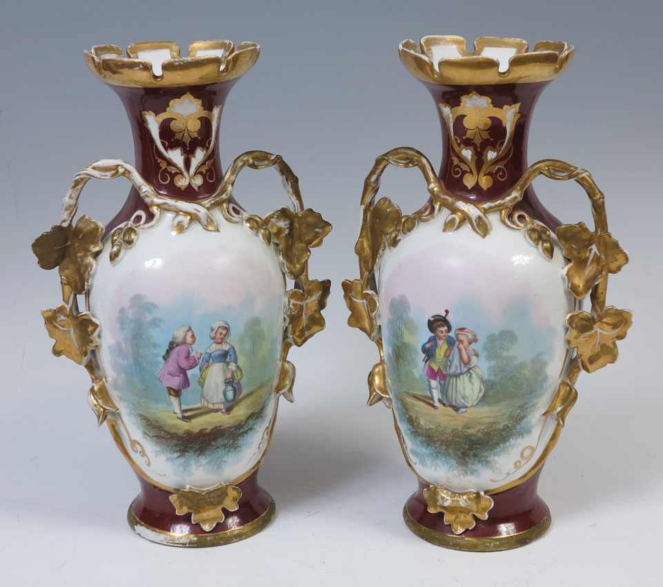 PAIR OLD PARIS PORCELAIN VASES: