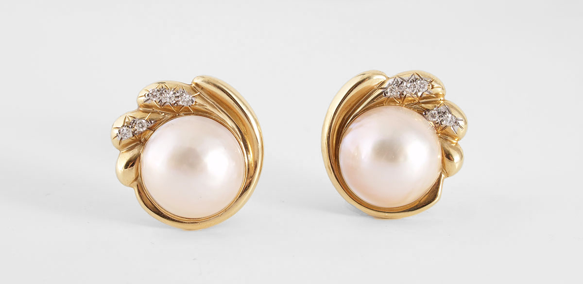 14K MABE PEARL DIAMOND EARRINGS  145ce8