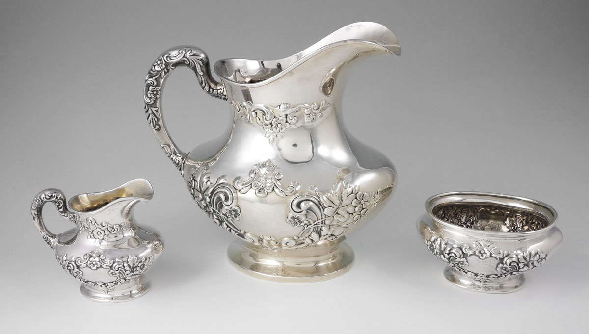 3 PIECE GORHAM STERLING TEA SET: Embossed