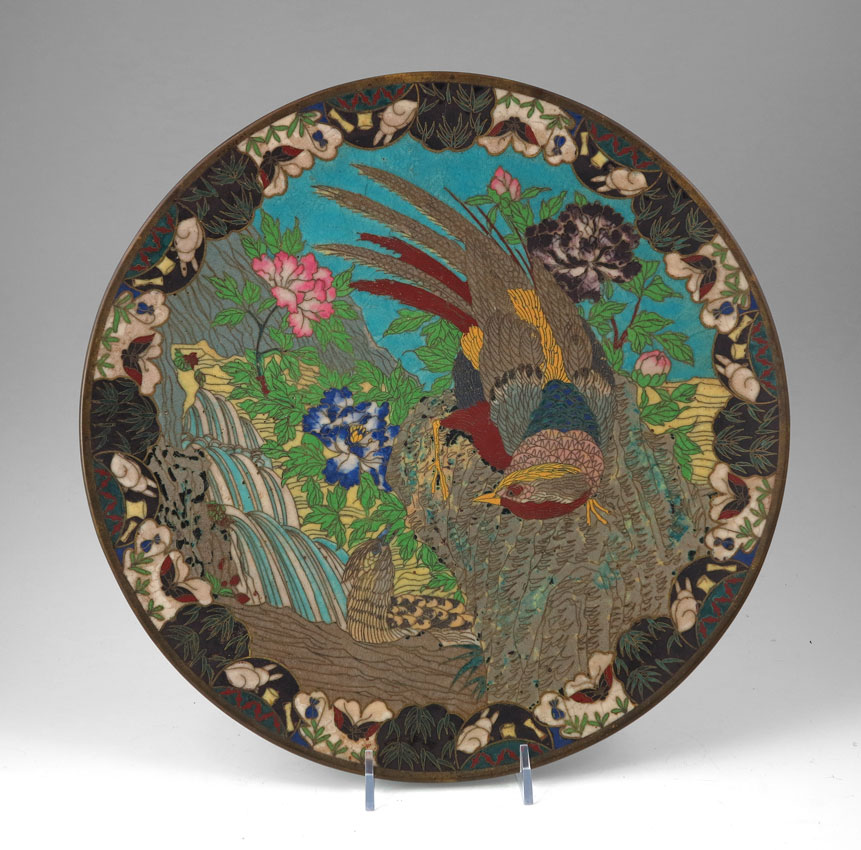 CHINESE CLOISONNE CHARGER Bird 145d57