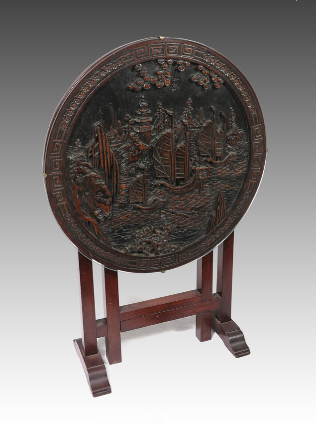 CARVED CHINESE TILT TOP TABLE  145d59
