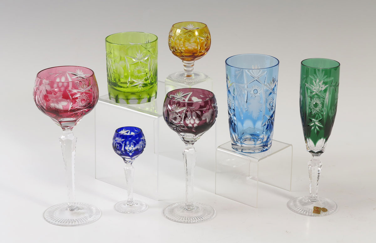 LARGE LOT OF BOHEMIAN GLASS STEMWARE: