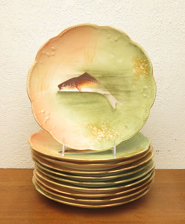 10 HAND PAINTED FRENCH LIMOGES FISH