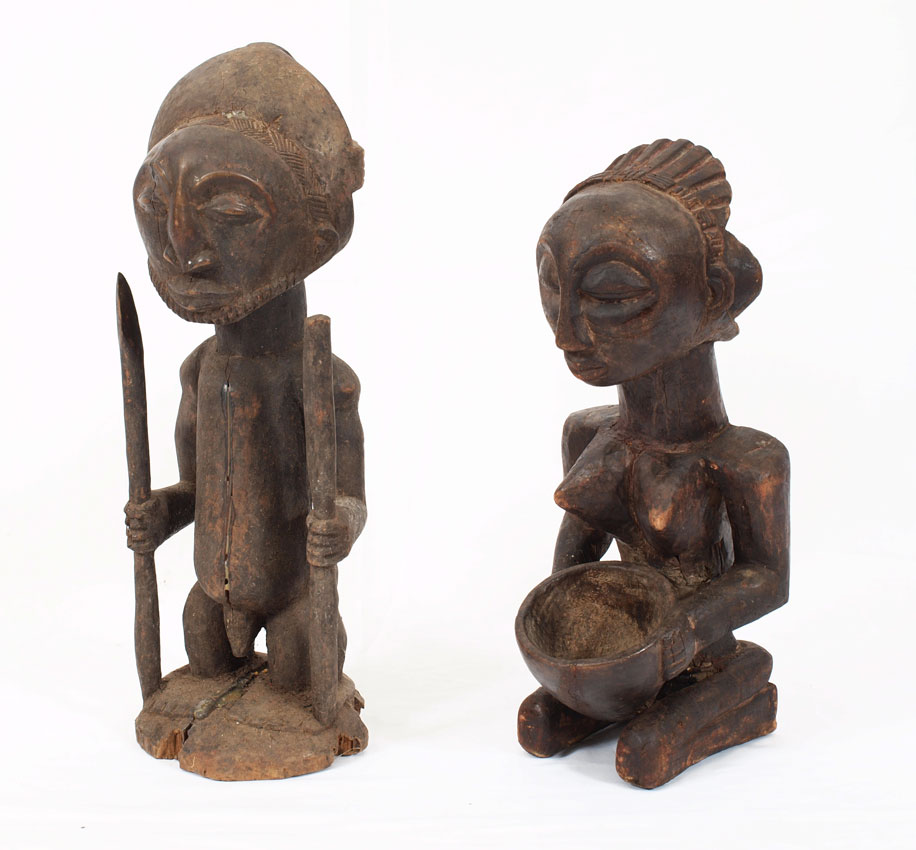 PAIR CARVED AFRICAN LUBA FIGURINES: