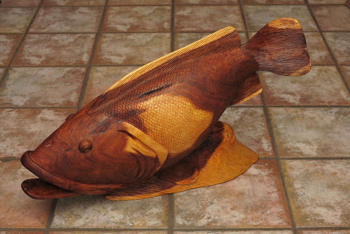 LIFE SIZE CARVED WOOD GROUPER  145db5