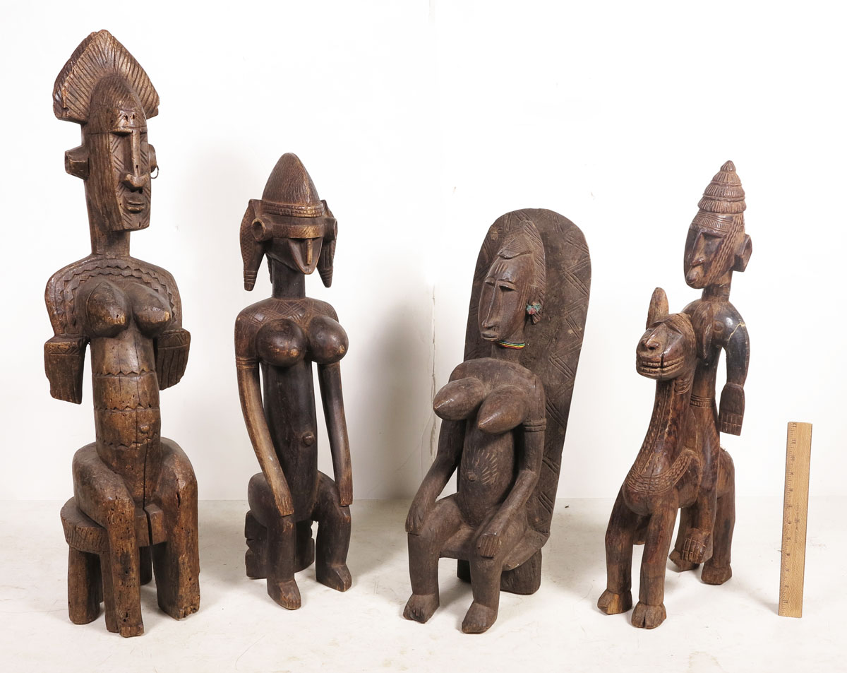 4 CARVED AFRICAN SEATED BAMBARA