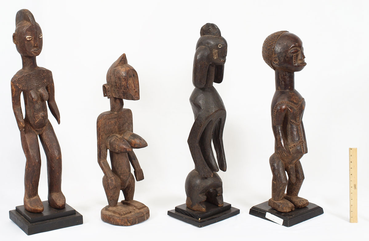 MIXED LOT OF 4 CARVED AFRICAN FIGURES: