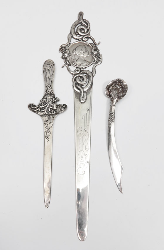 ART NOUVEAU STERLING LETTER OPENERS: