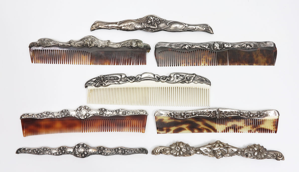 ART NOUVEAU STERLING FIGURAL COMB FRAMES: